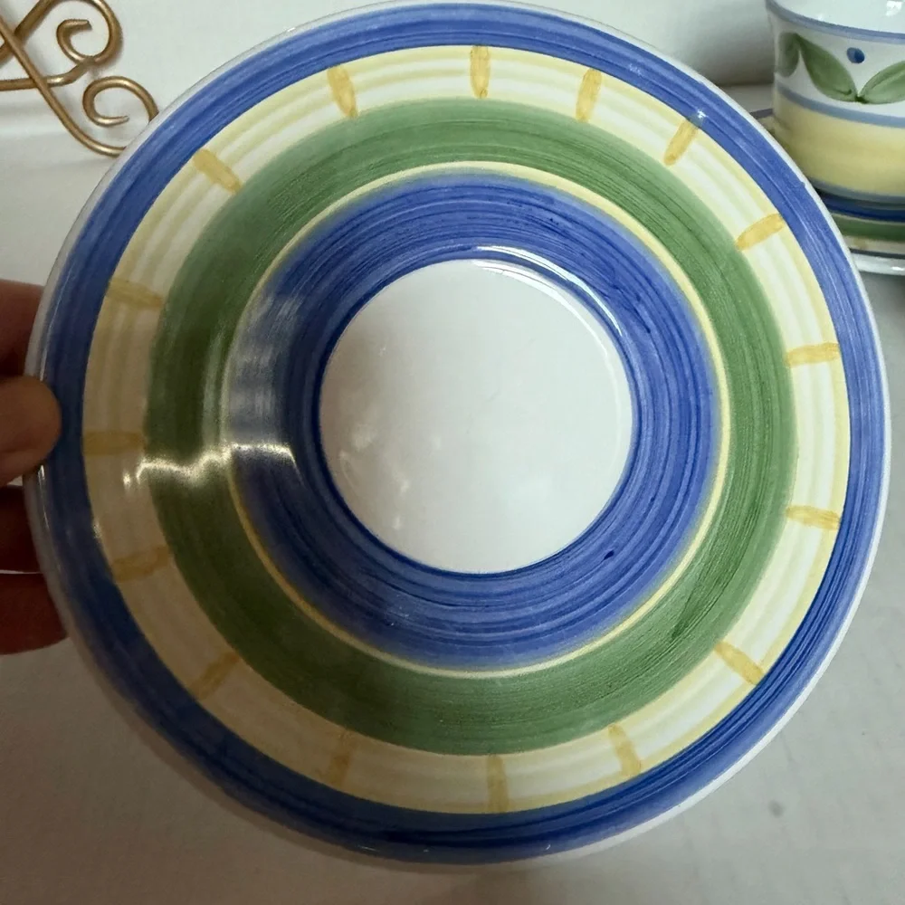 Williams-Sonoma Marisol Coffee Latte Mugs Cup 2pc Italy Ceramic With Saucers